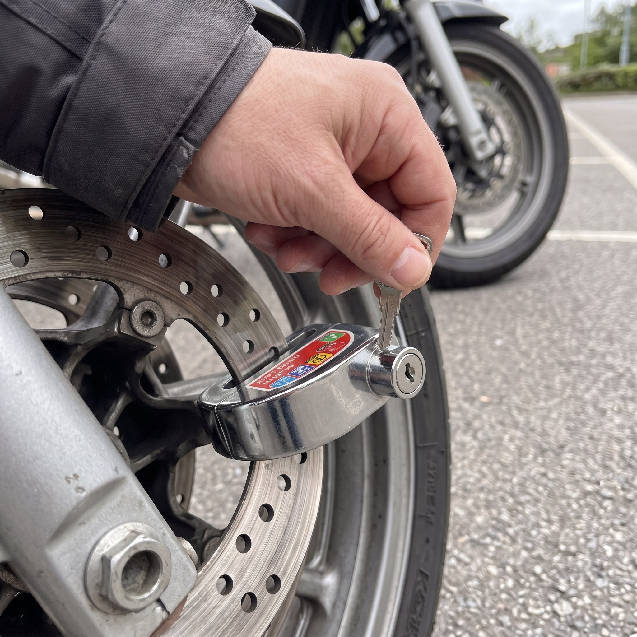 RideLatch in an everyday motorcycle parking scene 2